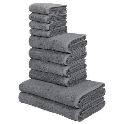 Handtuch Set MY HOME "Merida, Duschtücher, Handtücher, Gästetücher", grau (dunkelgrau), 10 tlg., Frottier, Frottier, Obermaterial: 100% Baumwolle, Handtuch-Sets, 100% Baumwolle, einfarbig, kuschelig weich Image