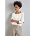 Langarmshirt STREET ONE "Style Lanea", Damen, Gr. 46, weiß (sanftes weiß), Jersey, Obermaterial: 50% Baumwolle, 50% Modal, unifarben, casual, regular fit taillenbedeckt, U-Boot-Ausschnitt, Langarm gerader Abschluss, Shirts, mit U-Boot Ausschnitt