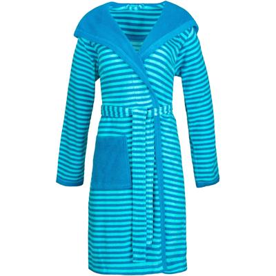 Damenbademantel ESPRIT "Striped Hoody, ideal für Sauna & Spa, Hotelbademantel, Morgenmantel" Gr. L, blau (turquoise), L:97cm in Gr. L, Rundstrickware, Hausmäntel, mit Kapuze, gestreift Image