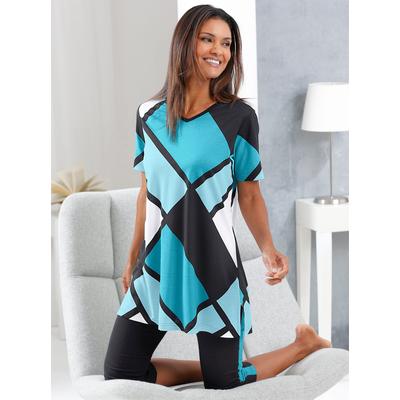 Capri-Pyjama WÄSCHEPUR, Damen, Gr. 48/50, blau (schwarz, türkis, bedruckt), 50% Baumwolle, 50% Modal, Unterteil:48% Baumwolle, 4% Elasthan, 48% Modal, Homewear-Sets Image