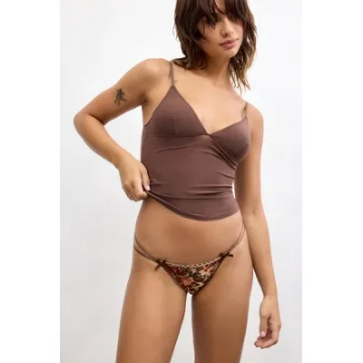Out From Under Animal & Floral Mindy Thong - Brown XL at Urban Outfitters