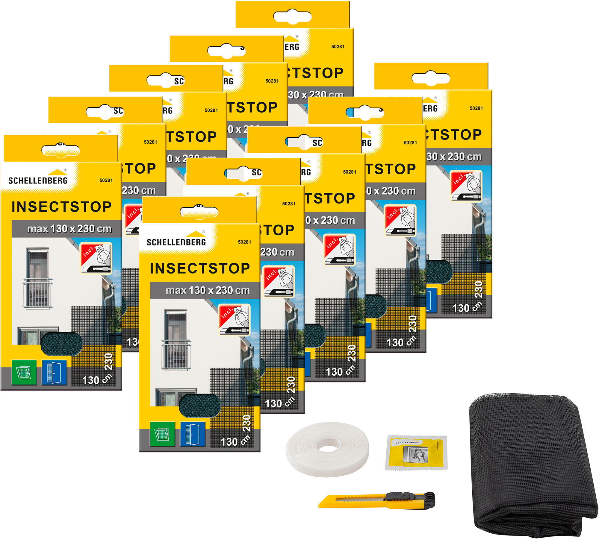 Fliegengitter-Gewebe SCHELLENBERG "für bodentiefe Fenster und Türen", weiß (rahmen: grau gewebe: grau), B:130cm H:230cm, Insektenschutzgitter, Insektenschutz ohne bohren, 130 x 230 cm, weiß und anthrazit