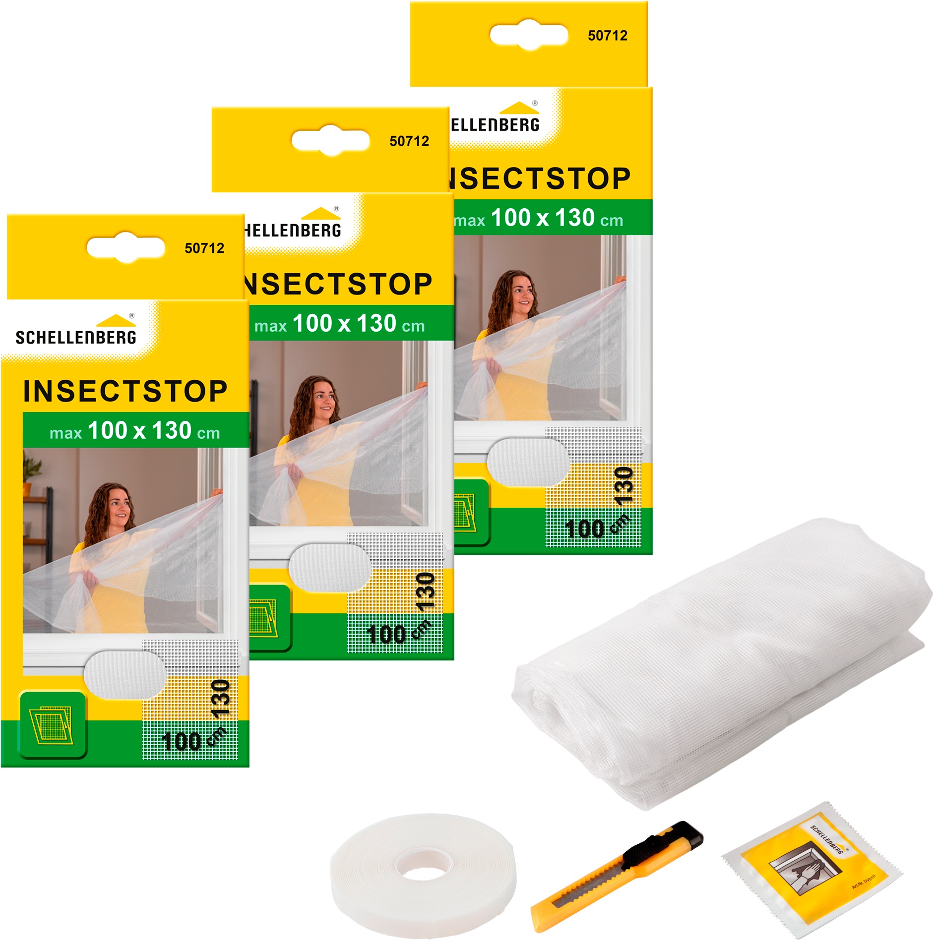 Fliegengitter-Gewebe SCHELLENBERG "für Fenster ohne bohren", weiß (rahmen: weiß gewebe: weiß), B:100cm H:130cm, Insektenschutzgitter, Insektenschutz mit Klettband, 100 x 130 cm, anthrazit und weiß