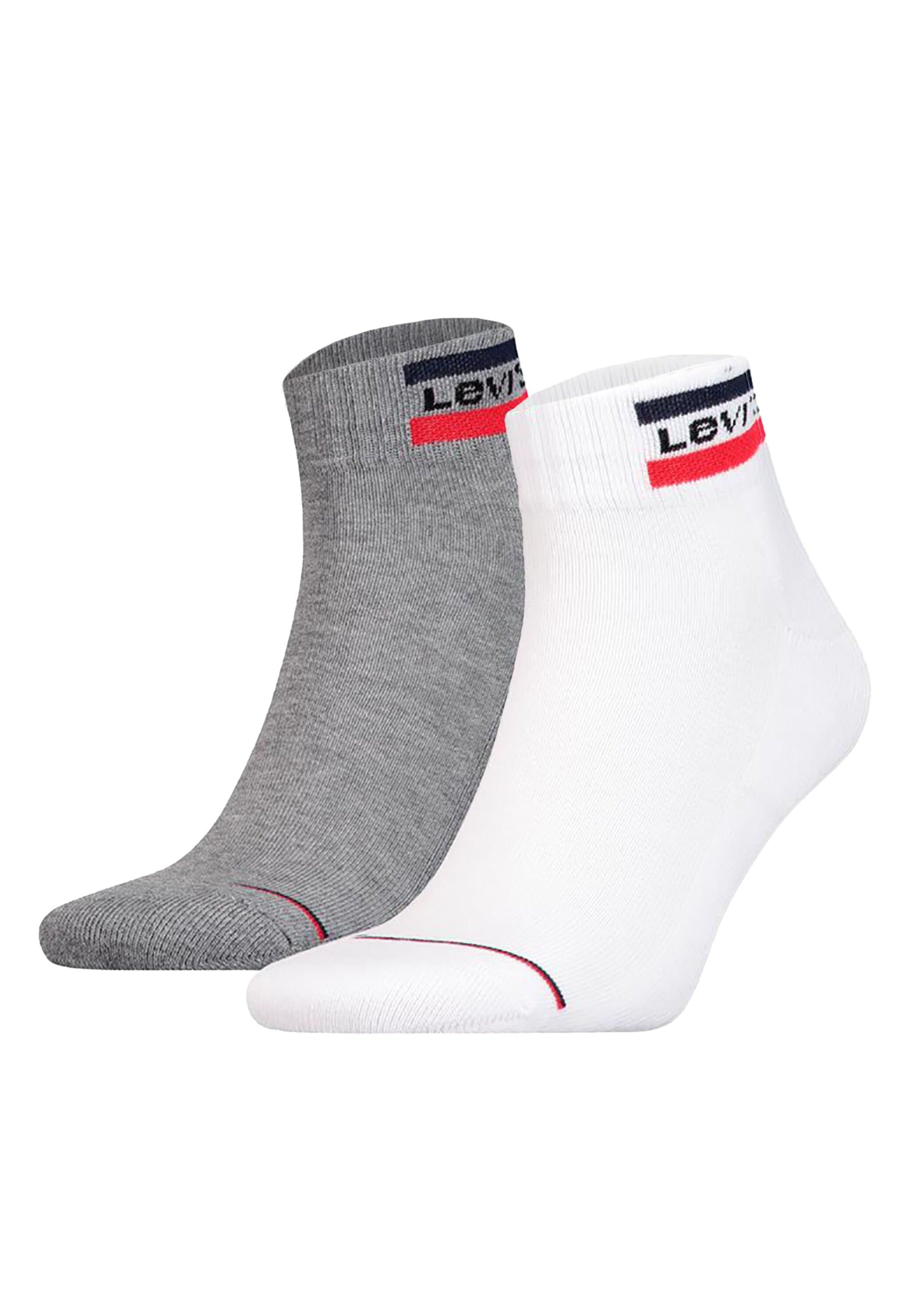 Kurzsocken LEVI'S "Socken 2er Pack", Herren, Gr. 43-46, weiß (weiß, grau), Obermaterial: 83% Baumwolle CO. 15% Polyamid PA. 2% Elasthan EL., Socken