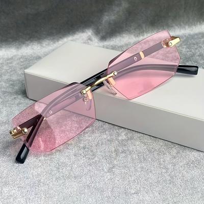 TEMU 1 Pair Y2k-inspired Rimless Fashion Glasses, Blue & Golden- Frameless Decorative Eyewear For Men And Women, Casual Streetwear, Parties, And Holiday Accessories, Glasses|rimless Fashion Glasses| Image