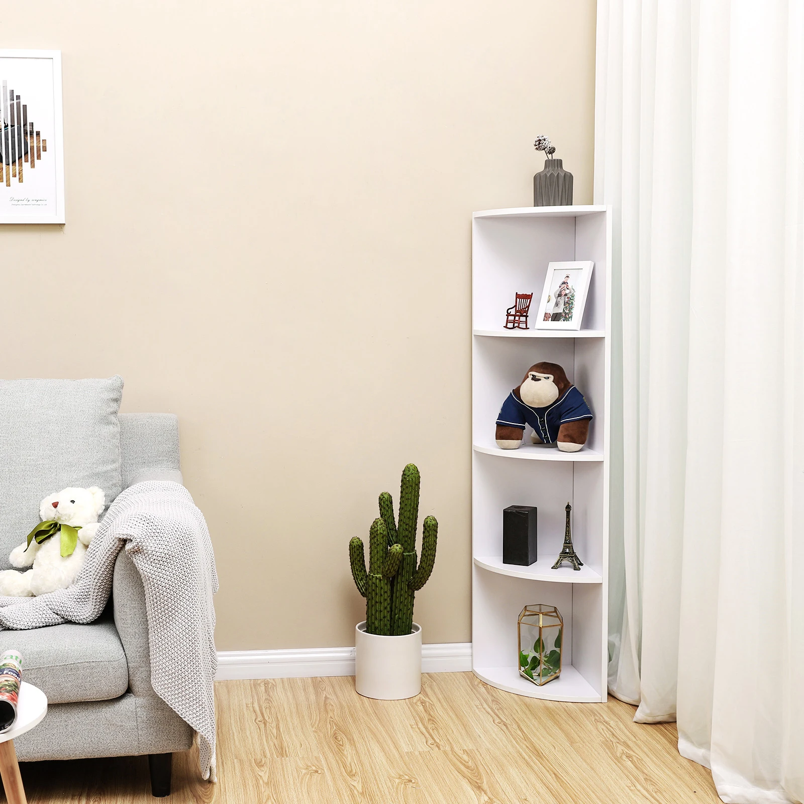 VASAGLE Eckregal Bücherregal, 4 Ebenen, Standregal, freistehende Aufbewahrungsregale Image