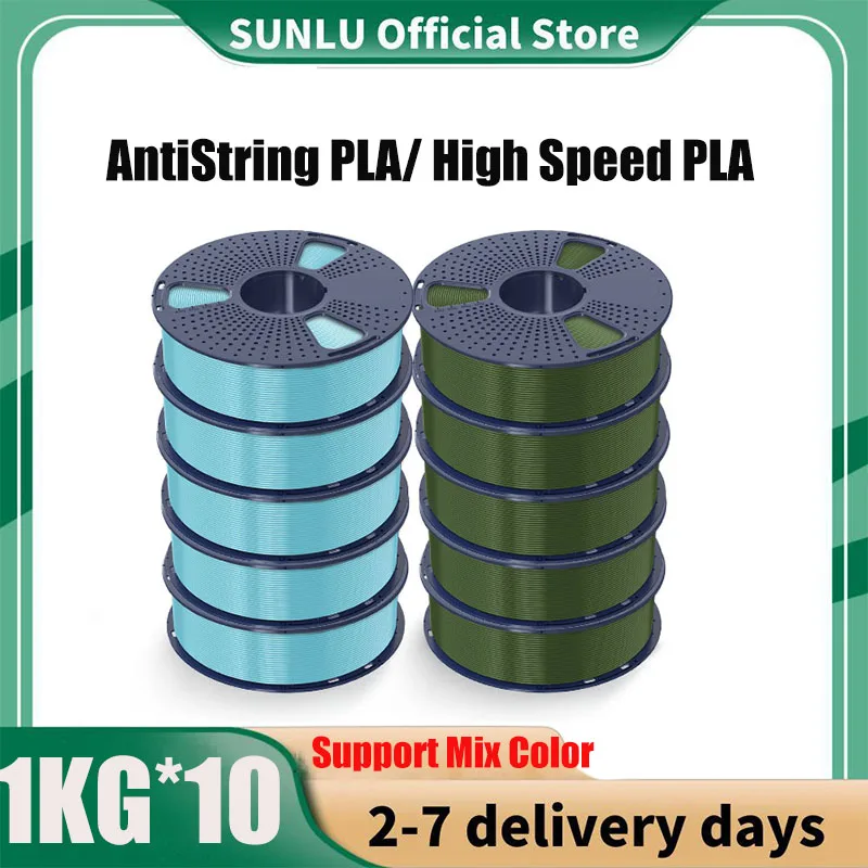SUNLU 10 kg AntiString PLA/Hochgeschwindigkeits-PLA-Filamente, 3D-Filament, 1 kg/Rolle, 1,75 mm, 100 % Filament, Linien bis ordentlich für 3D-Druck Image