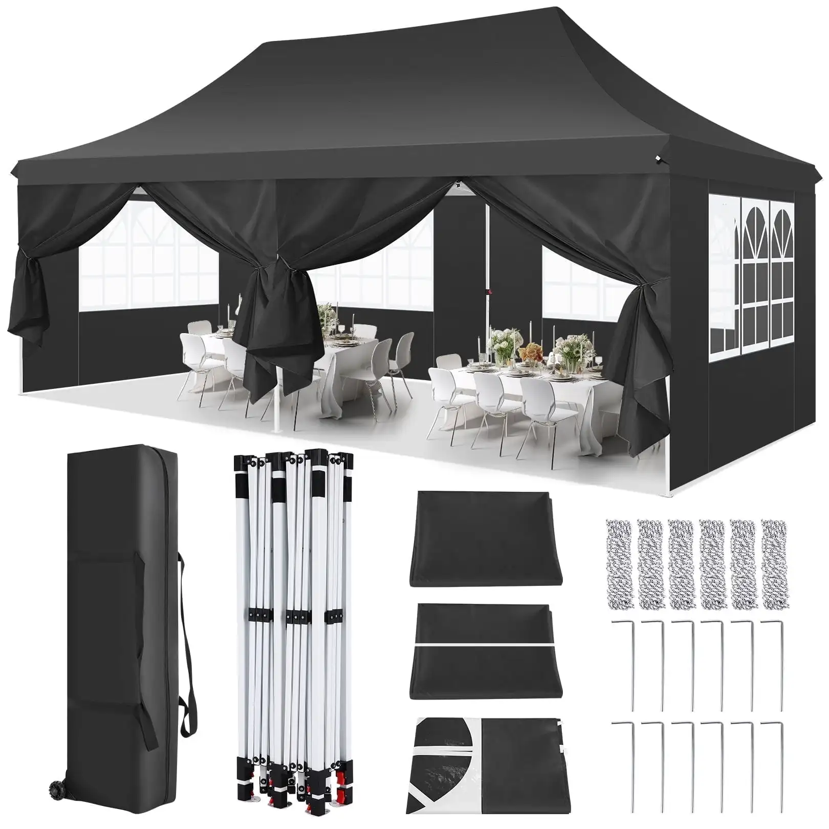 Pavillon Pop-up-Zelt 3x6m Wasserdichtes Faltzelt Partyzelt 6 Seitenwände Vollständig geschlossen UV 50+ Höhenverstellbar 2-3M Image