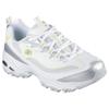 Sneaker SKECHERS "D'LITES-CHROMATIC", Damen, Gr. 39, silber (weiß, silberfarben), Lederimitat, Textil, metallic, modisch, Schuhe, Plateausneaker, Schnürschuh mit Metallic Einsätzen