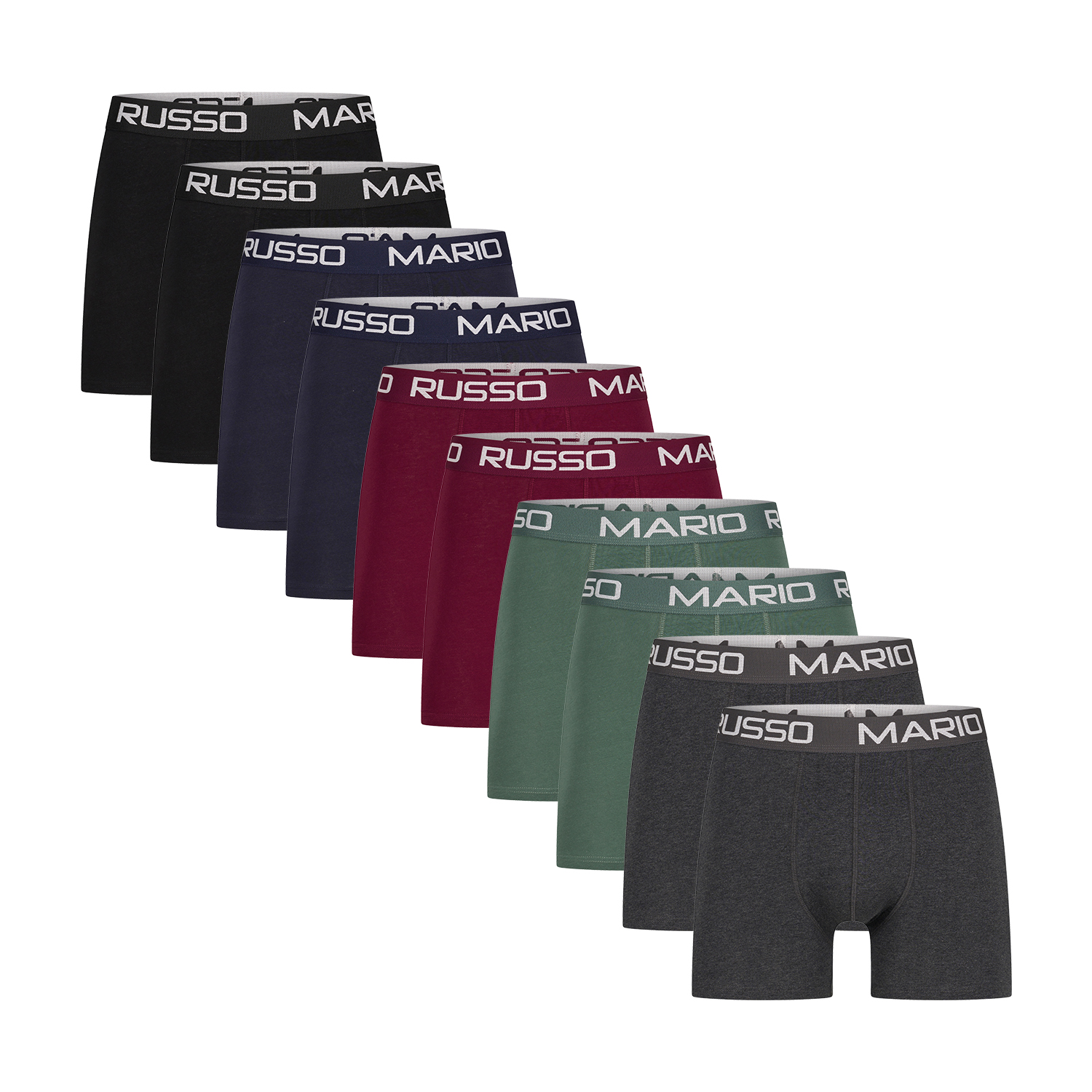 Mario Russo Basic Boxershorts für Herren. Die Boxershorts sind aus Polyester und Elastan gefertigt, wodurch der Stoff sehr dehnbar ist. Marke: Mario RussoModellname: basic boxersKategorie: Boxershorts für HerrenMaterialien: Baumwolle/ElastanFarbe:... Image