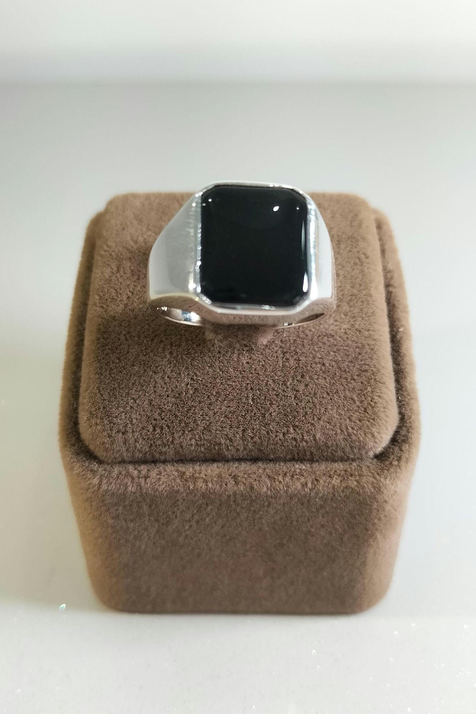 Anello da uomo in argento sterling 925, anello da uomo in argento non lavorato con pietra di onice nero, anello da uomo in argento turco fatto a mano,
