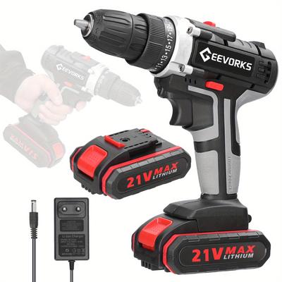 TEMU Tomshoo 21v Multifunctional Electric Impact Cordless Drill Lithium Battery Wireless Rechargeable Hand Drills Home Diy Tools Image
