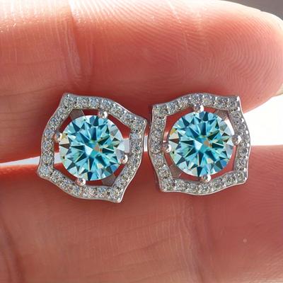 TEMU Gemstone Women's 2pcs High Quality 925 Sterling Silvery 1.0ct Moissanite Earrings - Hypoallergenic, , Suitable For Men And Women - Light, Casual Attire Silvery Weight: 3.13g Image