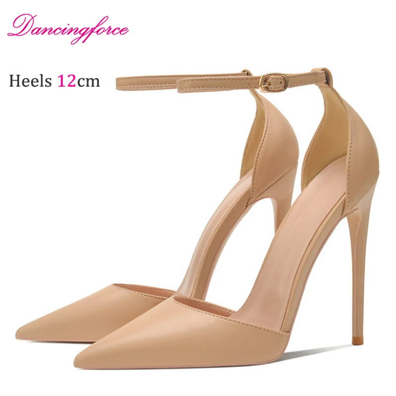 Beige Mattes Leder 8 cm 10 cm 12 cm Sexy Leder Damen Knöchelriemen Stiletto Pumps Spitzschuh Sexy High Heel Schuh Anpassen 34-46
