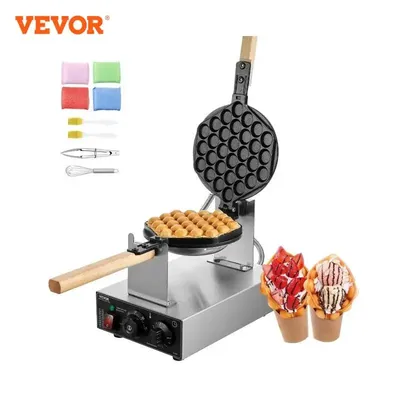VEVOR Commercial Egg Bubble Waffle Maker 1400W Non-Stick Stainless Steel Bubble Puff w/180°
