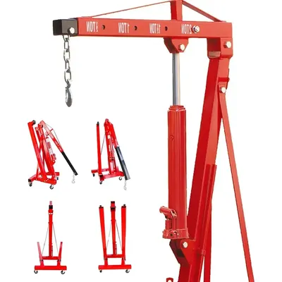 Engine Hoist 2 TON Folding Hydraulic Engine Motor Hoist Cherry Picker Shop Cranes Lift Red Shop