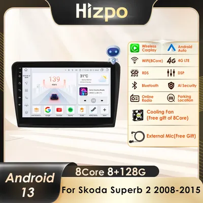 Hizpo 10.1" Wireless Carplay Android Auto for Skoda Superb 2 2008-2015 Car Radio Multimedia Player