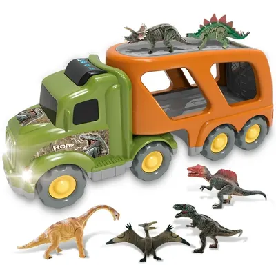 Car Truck Toy for Old Boys and Girls, Dinosaur Transport Truck Including T-Rex, Pterodactyl,