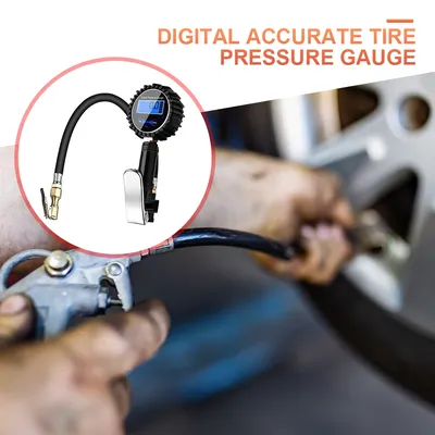 Digital Tire Pressure Inflator Gauge High Precision Tyre Pressure Meter Air Line Clip-on Tyre Pump