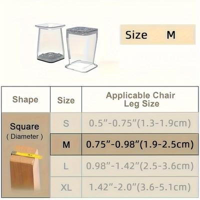 TEMU 8pcs Square Chair Leg Floor Protectors - Transparent, Noise-reducing Felt Pads For Stools & Furniture Feet Image