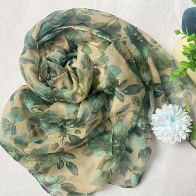 TEMU Elegant Yellow-green Floral Printed Polyester Scarf For Women, Casual Weekend Decorative Shawl With Inelastic Fit, Hand Washable, Professional Safe, Non-feathered Image