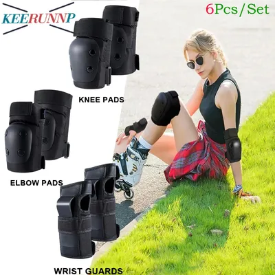 6Pcs/Set Knee Pads Elbow Pads Wrist Guards for BMX,Kids Youth Adult Skateboard Skate Pads 6 in 1 Protective Gear Set for Skating