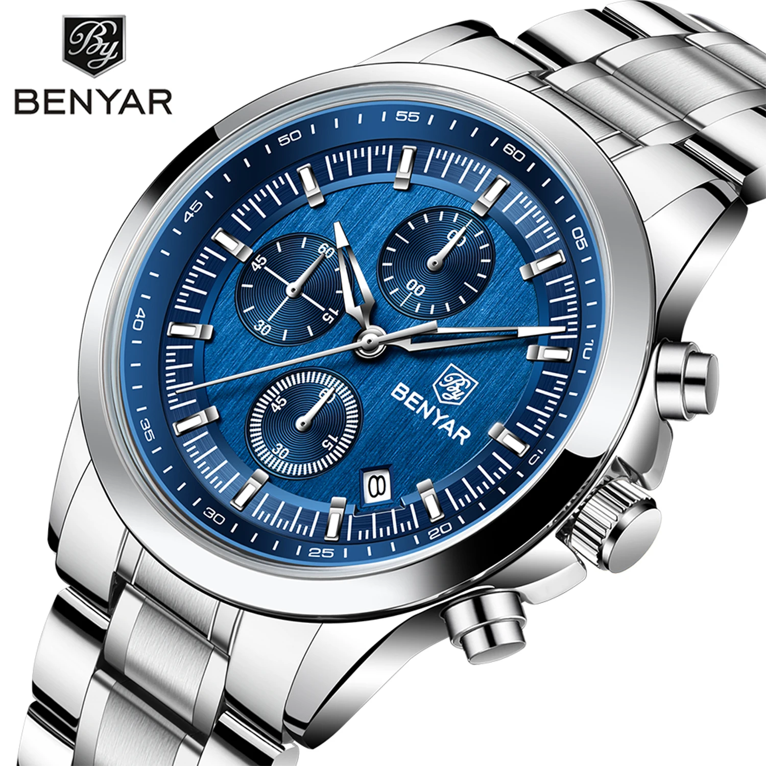 2025 neue BENYAR Mann Uhr Top Marke Luxus Chronograph Quarz Uhren Herren Leder 5 Bar Wasserdichte Armbanduhren Männer Uhr Geschenke Image