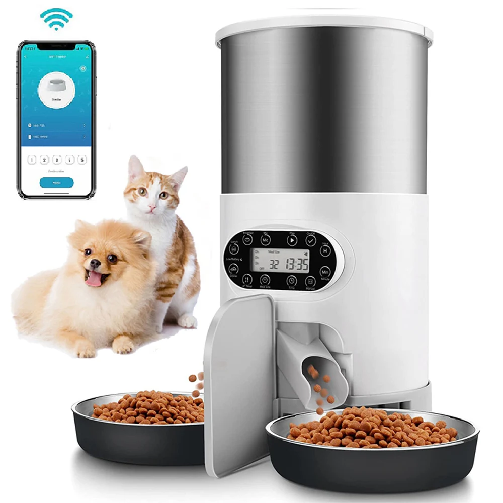 Automatischer Futterspender für Haustiere für Katzen, WiFi, Smart Swirl, langsamer Hundefutterspender mit Diktiergerät, große Kapazität, Timing-Katzenfutterspender Image