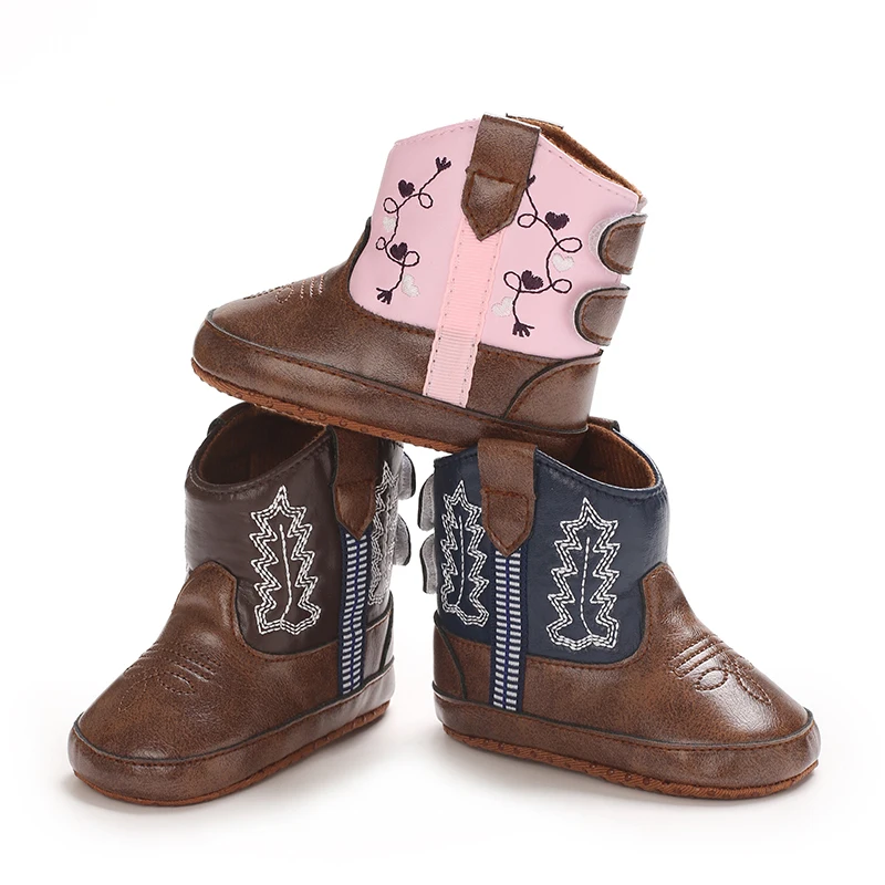 0-18M Modische und beliebte Babyschuhe Western-Denim-Zwischensohle Stiefel Herbst und Winter warme und rutschfeste Freizeit-Wanderschuhe