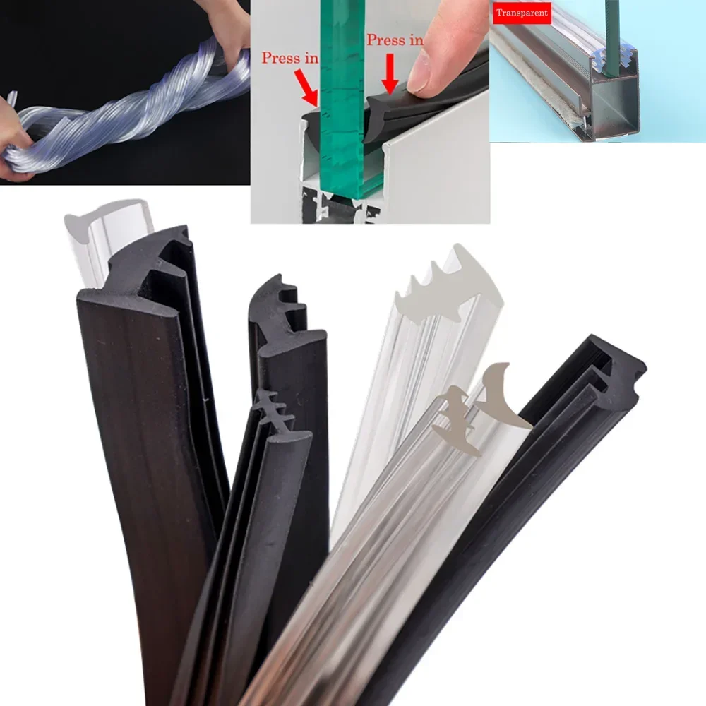 1/2/3/4/5 m Gummi-Tür-Fenster-Dichtungsstreifen, schwarz/transparent, Schiebetüren, Fenster, feste Dichtung, staubdicht, Schalldämmung Image