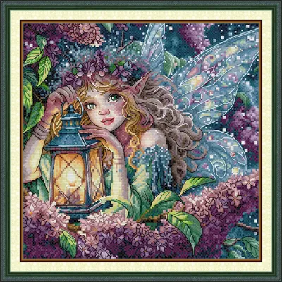 Joy Sunday Pre-printed Cross Stitch Kit Easy Pattern Aida Stamped Fabric Embroidery Set-Lilac Spirit