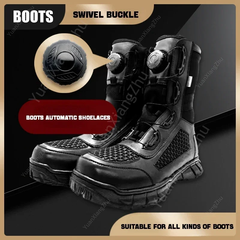 1 Paar Stiefel Automatische Schnürsenkel Qualität Große Drehschnalle Schnürsenkel Ohne Krawatten Erwachsene Kinder Keine Krawatte Schnürsenkel Schuhe Zubehör Image