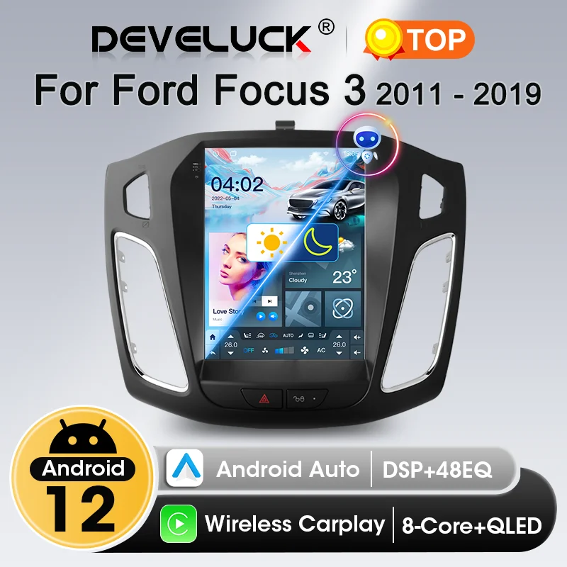2 din 9.7 ''android 12 carplay autoradio für ford focus 3 mk 3 2013-2018 multimedia player gps auto stereo dvd stereo kopf einheit