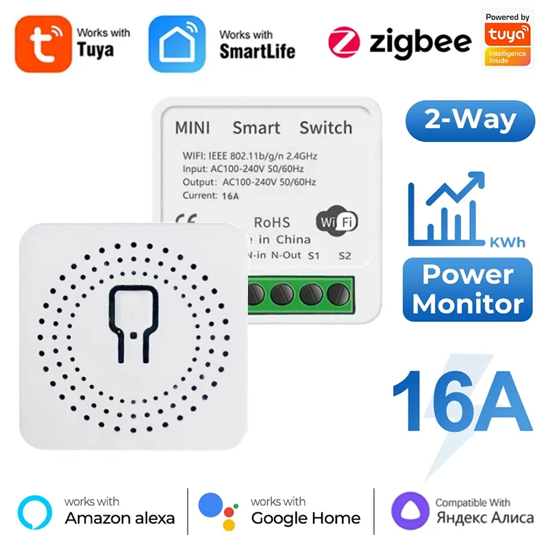Tuya Zigbee 3.0 Mini Smart 16A Schalter Smart Life Automation DIY Modul Breaker Unterstützung 2Way Control Funktioniert mit Alexa Google hause Image