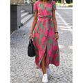 Damen Maxikleid Freizeitkleid Boho Chic Kleider Bohemien Niedlich Stilvoll Urlaub Täglich Strand Lässiger Schnitt Grafik Kurzarm V Ausschnitt Blau Grün Regenbogen Sommer Frühling Herbst