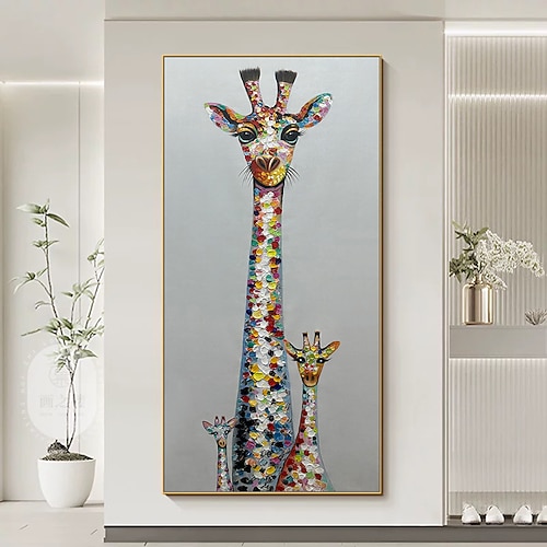 Mintura handgefertigte Ölgemälde mit Giraffenmotiven auf Leinwand, Wandkunst, Dekoration, modernes abstraktes Bild für die Inneneinrichtung, gerolltes, rahmenloses, ungedehntes Gemälde Image