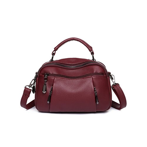 Umhängetasche aus Kunstleder für Damen, kleine lässige Handtasche mit mehreren Reißverschlussfächern, stylische Schultertasche für Reisen und Shopping, Farbe Weinrot, Schwarz, Weiß