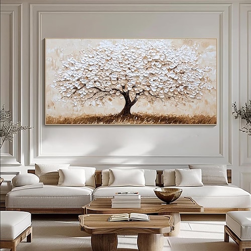 handgemaltes 3D abstraktes Goldbaum-Ölgemälde auf Leinwand, farbenfrohe Baumlandschaft, minimalistische Schwarzgoldstruktur, Spachtelkunst, Naturnachtlandschaft, Weihnachtsdekor, kein Rahmen Image