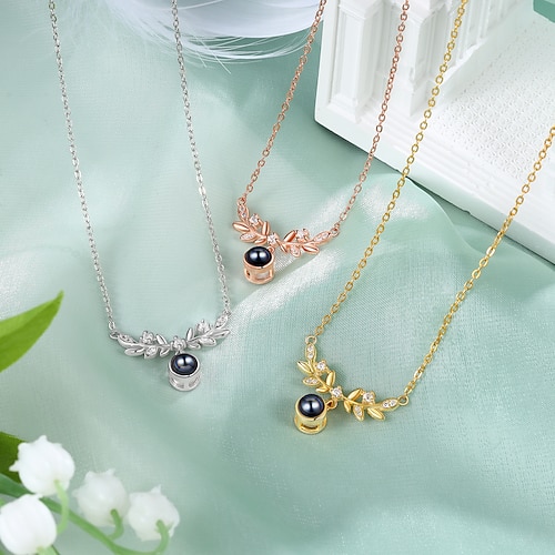 Personalisierte Projektionshalskette – Bestes Geschenk für Mama Hochzeitsgeschenk für Liebende Kupfer-Pendant mit Fotoprojektionsstein Image