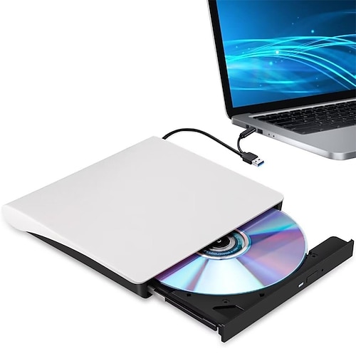 Externer CD/DVD-Laufwerk - USB 3.0 Typ-C tragbarer Brenner Lesegerät für Laptop kompatibel mit MacBook Pro/Air iMac Windows 7/8/10/XP/Vista Image