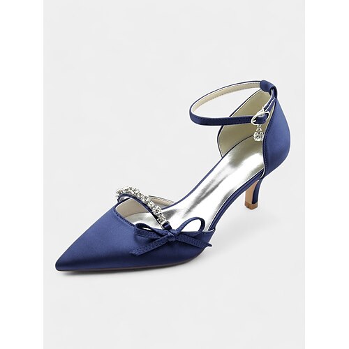 Brautschuhe mit spitzer Spitze und Kitten Heel für Damen – elegante Brautschuhe mit Knöchelriemen, Strass- und Schleifendetail Image