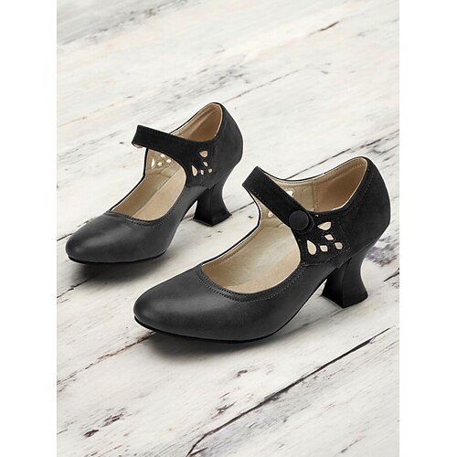 Mary-Jane-Pumps im Vintage-Stil der 1930er Jahre mit Cut-out-Design und mittelhohem Absatz für Damen, bequeme Abendschuhe fürs Büro und formelle Anlässe Image