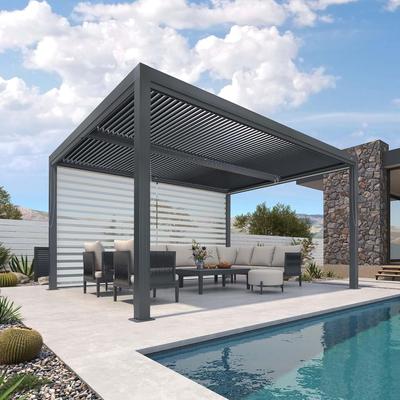 PURPLE LEAF Grey Louvered Pergola Accessories Roller Blinds, Strip Light and Shutter Wall(Pergola Not Included)