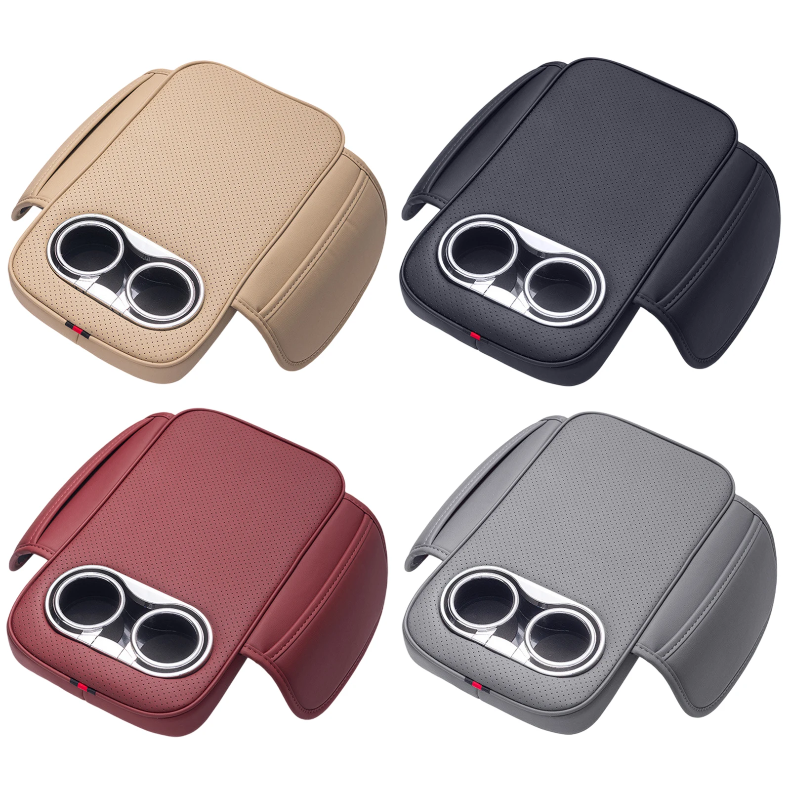 Cuscino per bracciolo per auto con 2 portabicchieri e tasca laterale Bracciolo per console centrale automatica in pelle PU Cuscinetti rialzati Copertura per bracciolo per auto