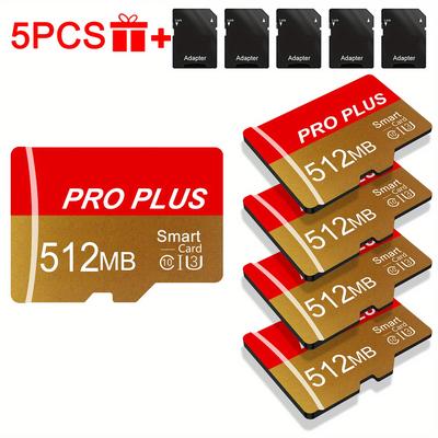 TEMU 5pcs Pro Plus Memory Cards With Adapter - 16gb, 8gb, 4gb, 2gb, 1gb, U3 C10 A1 Class - Secure & Fast Storage For Tablets, Cameras, Phones, Car Audio & Game Consoles