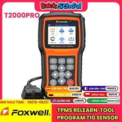 FOXWELL T2000 Pro TPMS Programming Tool Activate/Relearn/OBD Clone T10 Sensors TPMS Scan Tool Read/Clear DTCs Read Sensor Data