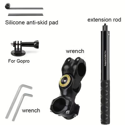 TEMU 1pc Universal Iron Motorcycle/bicycle Handlebar Camera Mount Adapter, 120° Adjustable Selfie Stick Bracket For /, Silicone Pad, Extension Rod, Wrench Inclfor Uded - Ideal For Panofor Photography Image