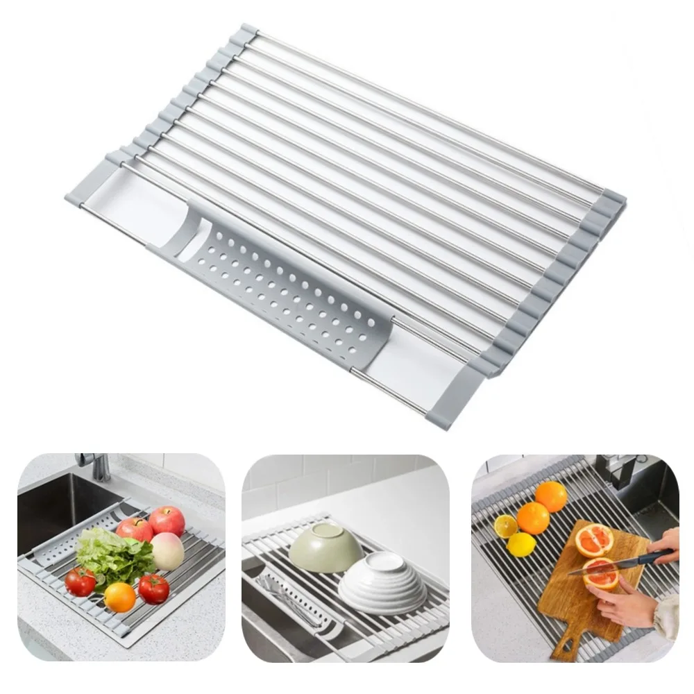 Support de bol de rangement d'assiettes d'évier pliable de cuisine, support de séchage de plats de cuisine en acier inoxydable 304, égouttoir à vaisselle, accessoires de cuisine
