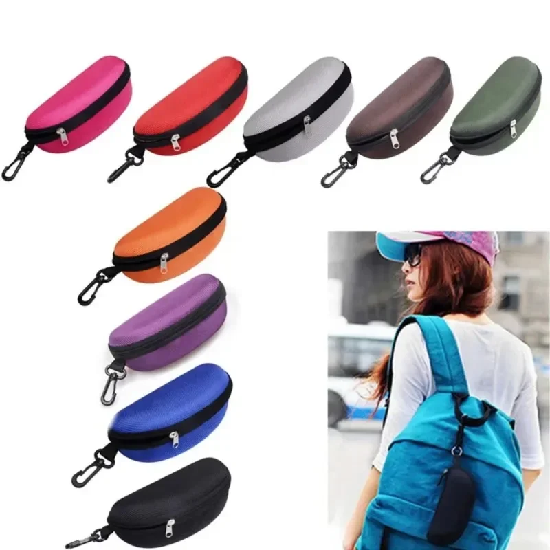 1pc Tragbare Sonnenbrille Fall Schutz Oxford Tuch Harte EVA Reißverschluss Brillen Fall mit Karabiner Unisex Brillen Zubehör Image