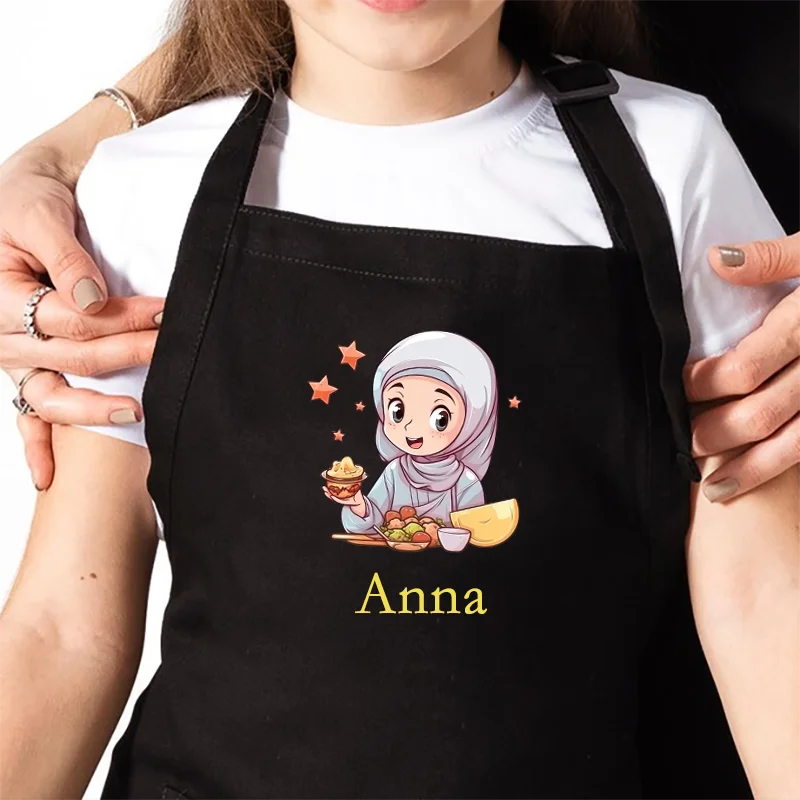 Personalisierte Namens-Ramadan-Schürze für Kinder, muslimische islamische Kareem-Familien-Dinner-Party-Dekoration, Ramadan-Geschenk für Mädchen, Al-Adha Islam Image